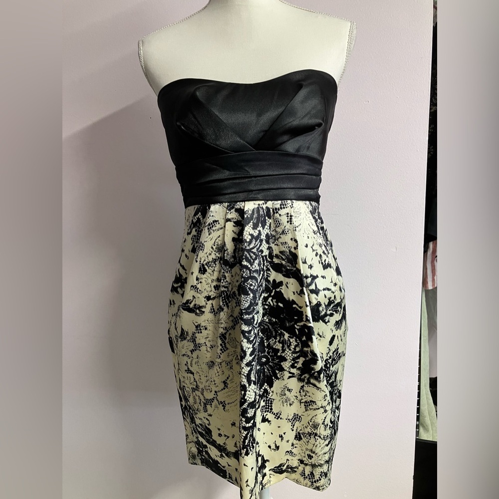 Ruby Rox Women’s Strapless Dress, 9 (Juniors), Black/Cream, Floral/Lace/Satiny🌺